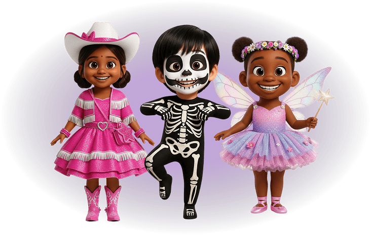 Kids in Halloween costumes